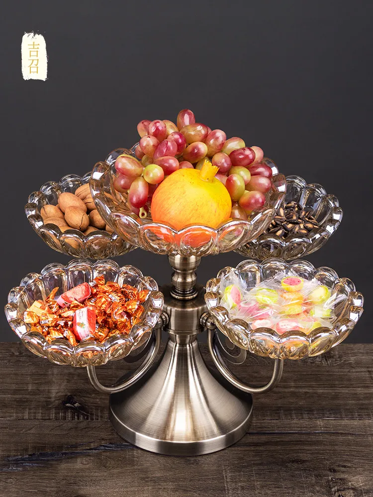 High-end crystal glass multi-layer trendy fruit plate, modern living room coffee table, home table, light luxury snack and candy