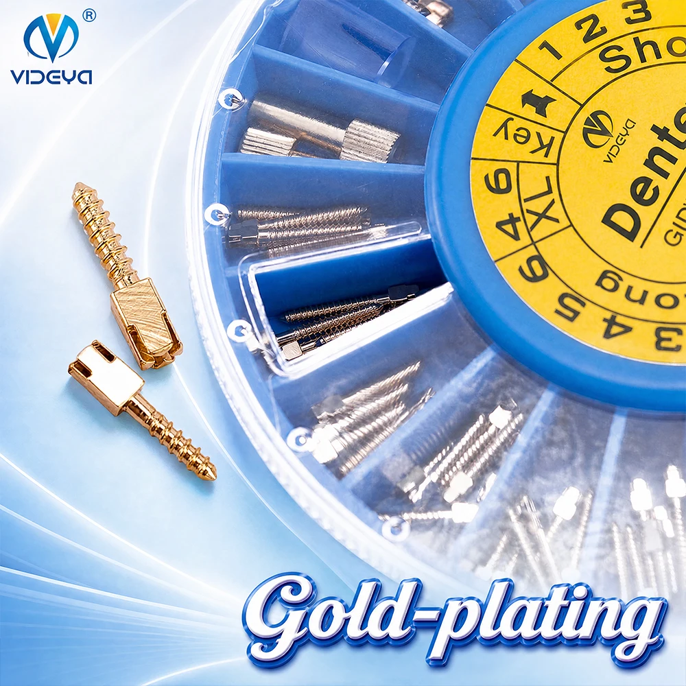 Dental Gold-Plated Screw Posts Endodontic Conical Self-Tapping Posts #1-#6 120/240Pcs with Hollow Key and Cross Key Dental Set