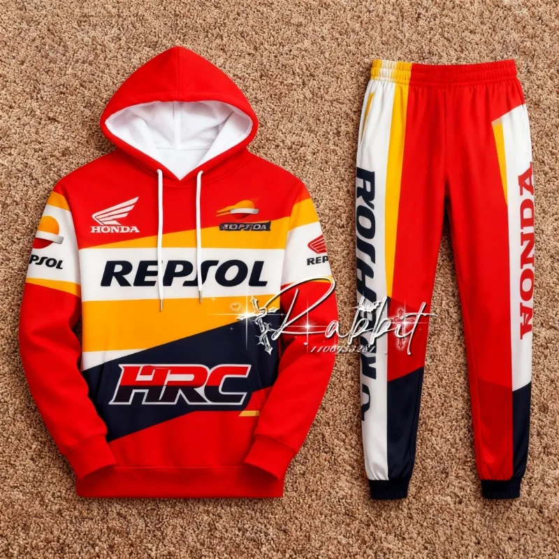 

2026 New Best-selling Honda Team Motorcycle Sports Enthusiast Cycling Set, Fashionable Street Retro Hoodie Motorcycle Pants Set