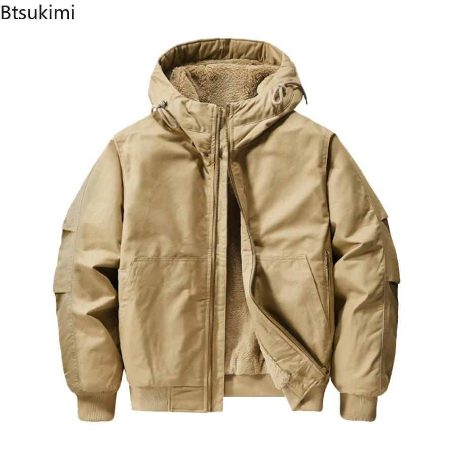 New 2025 Men's Thicken Warm Cotton Jackets Autumn Winter Fleece-lining Loose Casual Hooded Cargo Coats Men Parkas Jackets M-6XL