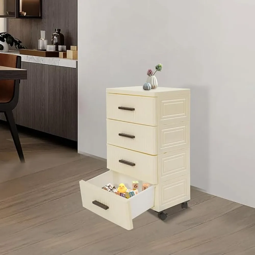 

4-Tier Storage Cabinet with 4 Unil Wheels, Portable 4 Der Storage Organizer, Plastic Small Drers or Living Rooms, Bedrooms, Balc