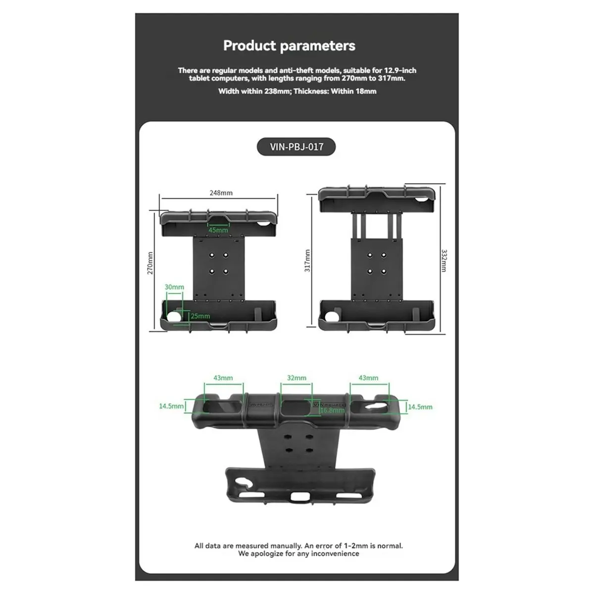 PHONE&GEAR Suction Cup Mount Tablet Holder for Pro 12.9 Adjustable Clamp Mount Stand Industrial Warehouse for Large Tablets