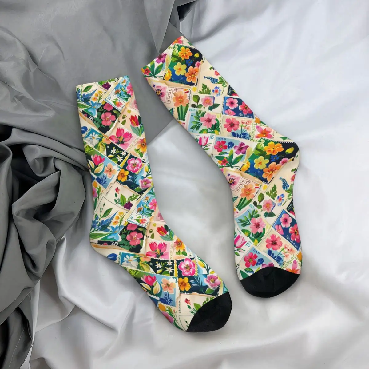 Primavera - Sellos de flores 003 Calcetines Harajuku Medias absorbentes del sudor Calcetines largos para todas las estaciones Accesorios para regalos de hombre y mujer