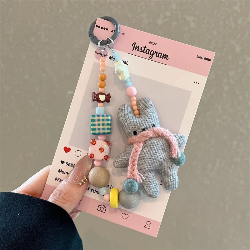 Aesthetic Bunny Keychain Beaded Phone Charm Trendy Bag Accessory Cute Bunny Animal Pendant Fashion Jewelry Gift For Women Items