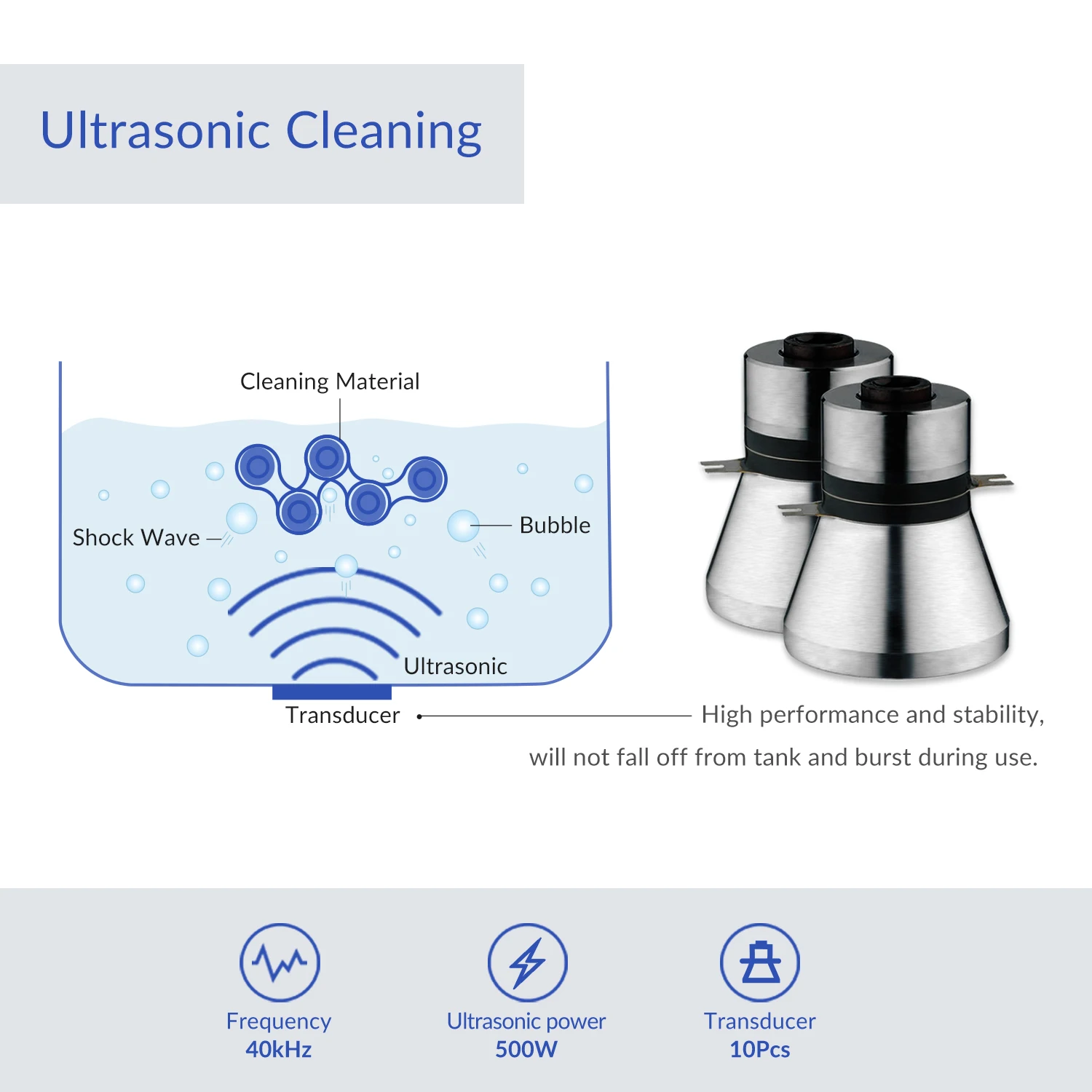

High Quality Single Large Tank 500W Heated Industrial Ultrasonic Cleaner for Lab Auto Parts Plant Repairing