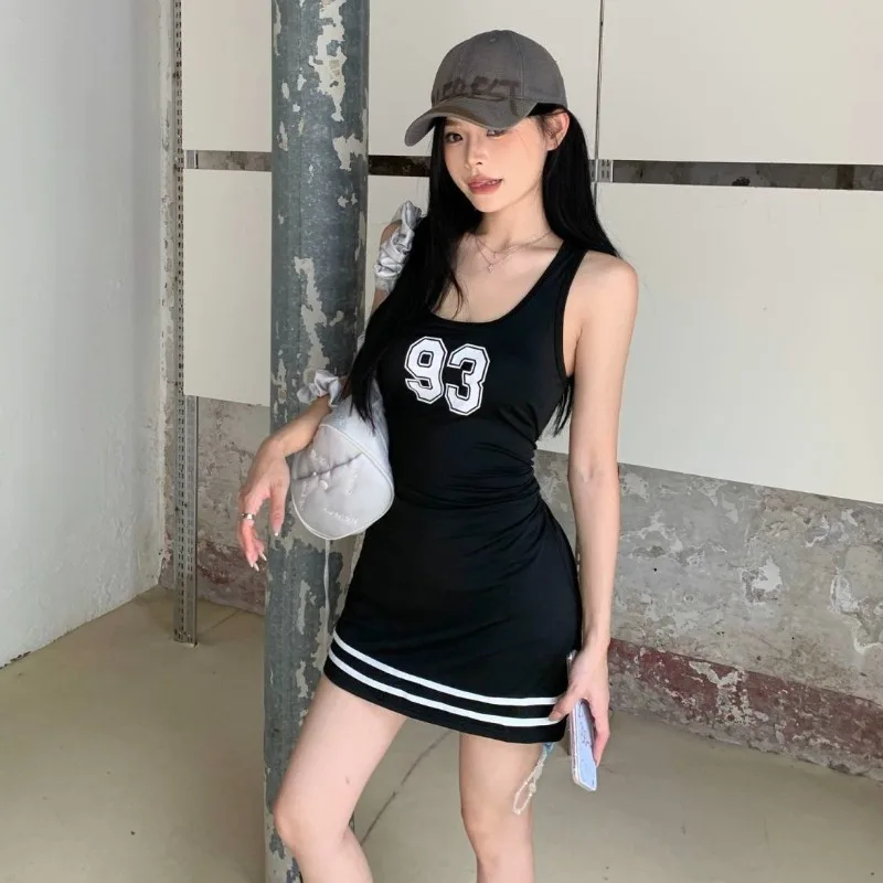 Dameskleding Zomer Mode Casual Brief Effen Kleur O-hals Vrouwelijke Mouwloze Modieus Verschijnen Dunne Tank Topcasual Jurken