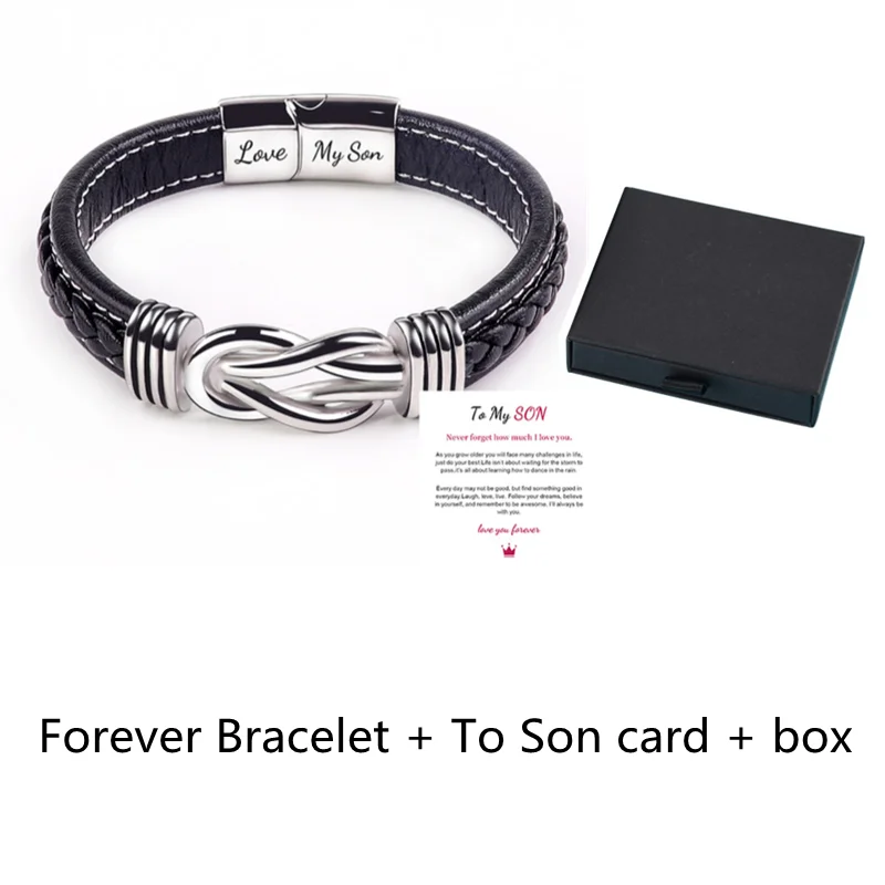 To My Son Braided Leather Bracelet With Card Box Love You Forever Double Row Magnetic Closure Men\'s Bracelet Jewelry Gift