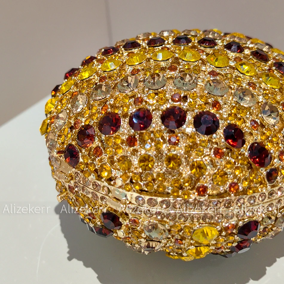 Alizekerr Pineapple Crystal Evening Bags Women Gorgeous Rhinestone Metallic Clutch Purses Wedding Party Ladies Unique Handbags