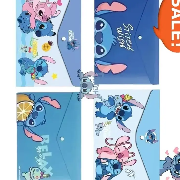 5pcs Kawaii Stitch Document Bags A4 Size Snap Button Transparent Large Capacity Test Paper Storage Kids School Supplies