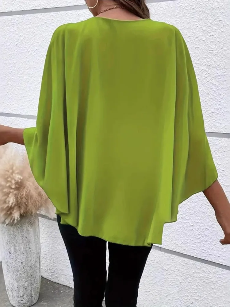 Elegant Loose Shirt Top For Women Fashion Solid Half Sleeve O Neck Pullover Shirts Tops Lady Holiday Office Womens Clothing New