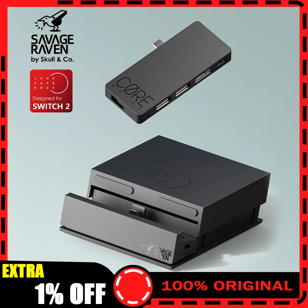 

Savage Raven by Skull & Co. Jumpgate Dock USB C Hub Portable Stand Docking Station for Nintendo Switch 2 and OLED customize