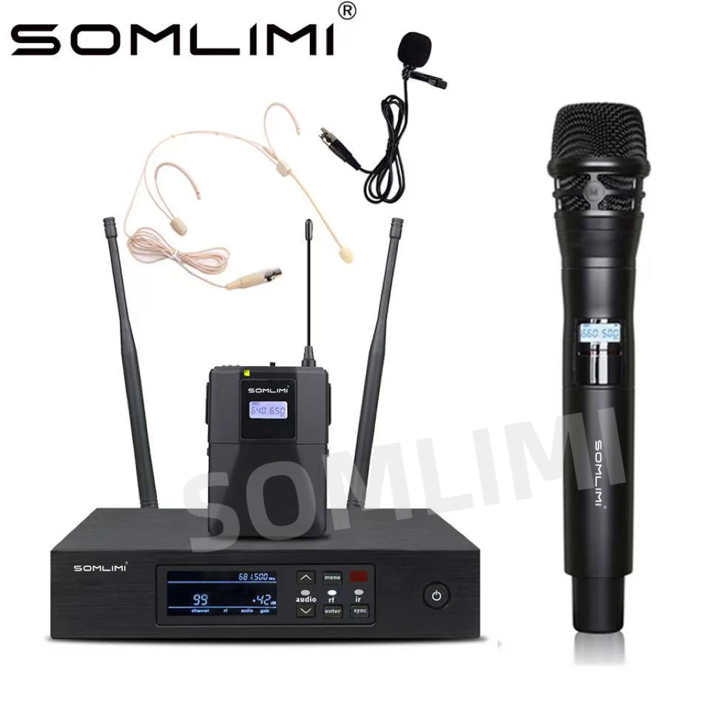 SOMLIMI-Q-K8-Black-Fullset Wireless Professional Microphone Handheld Bodypack Transmitter UHF True Diversity System Singing