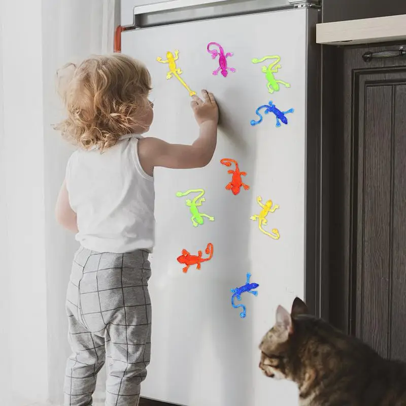 Juguetes adhesivos para niños, 20 piezas, juego de juguetes pegajosos de mano de lagarto, oruga de ventana colorida, relleno de cesta de Pascua, rellenos de bolsas de regalos