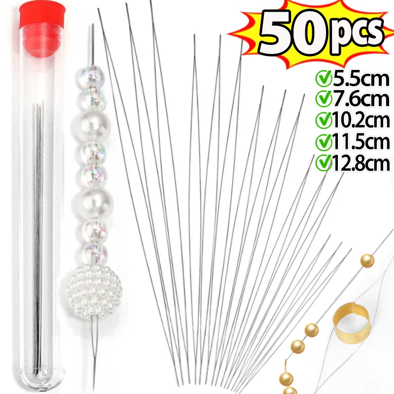 5/50PCS Beading Needles Seed Beads Needles Big Eye DIY Beaded Collapsible Beading Pins Open Needles for Jewelry Making Tools