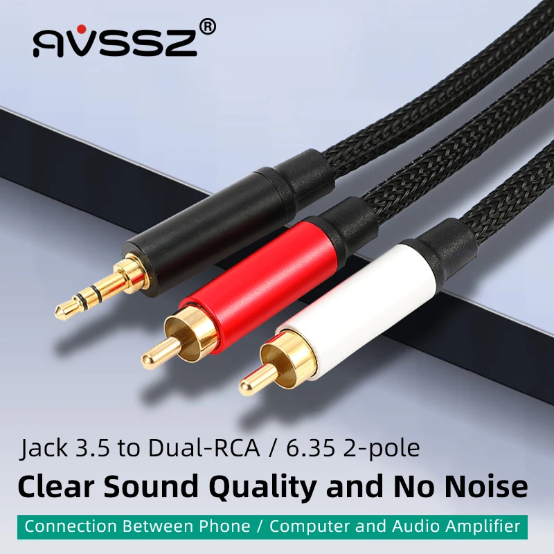 

AVSSZ 1-in-2 audio cable 3.5mm to Dual Lotus RCA plug laptop speaker cable 3.5mm to Dual 6.35mm 2-pole 3.5mm to single 6.35mm