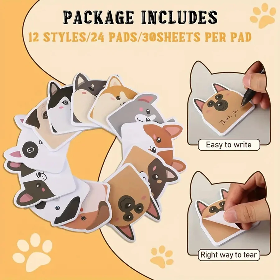 12pcs Cute Cartoon Dog Post-it Notes Creative Hand Account Tearable N times Sticky Student Plan Notepad Multi-style Diary Sticke