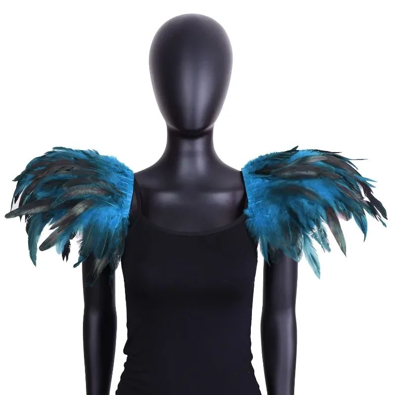 1 Pair Shoulder Epaulettes Black Feather Wings Punk Gothic Feather Cape Shoulder Shrug Shawl Cosplay Party Halloween Show Decor