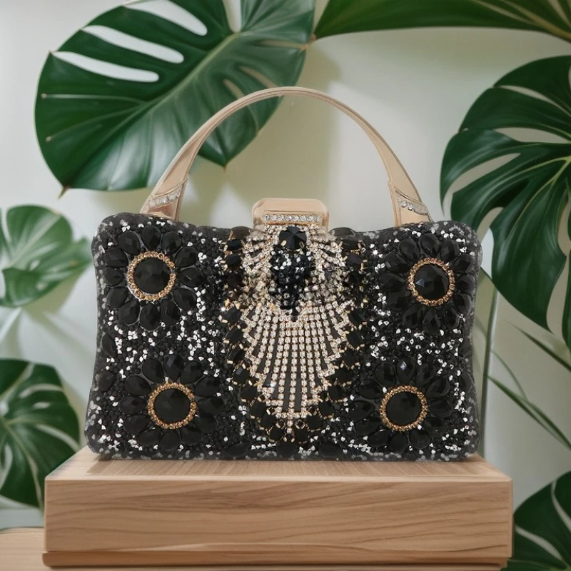 

Metal Handheld Diamond Dinner Bag Ladies Handmade Rhinestone Banquet Celebrity Dress Shiny Luxury Evening Double Clutch Purse