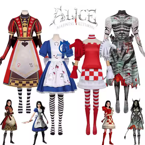 Game American McGee's Alice Anime Cosplay Costume Red Poker Lolita Dress for Women Love Live Halloween Role Play Comic Con Suit