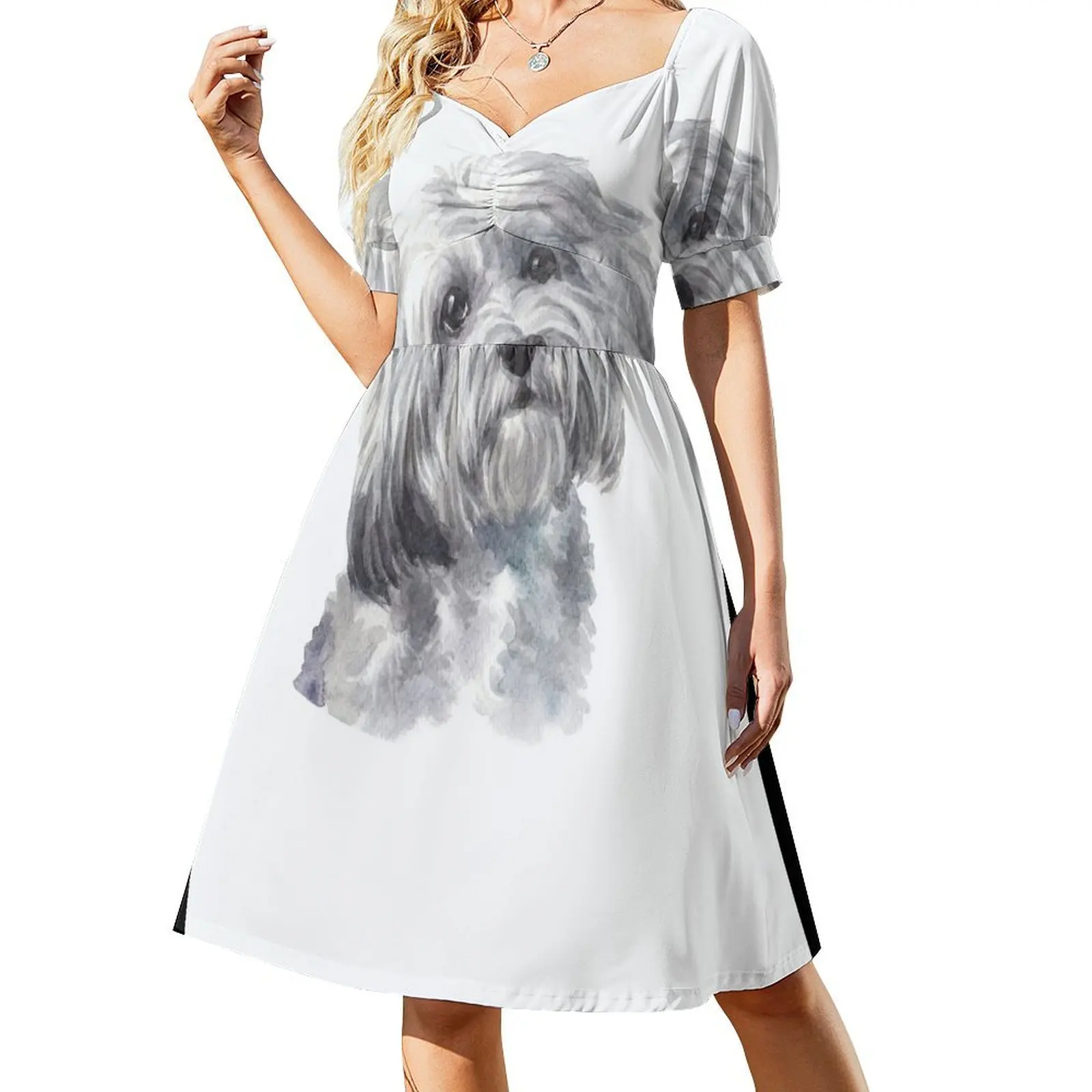 

Cute White Havanese Watercolor Art Short-Sleeved Dress birthday dress for women luxury 2025 luxury evening dresses 2025