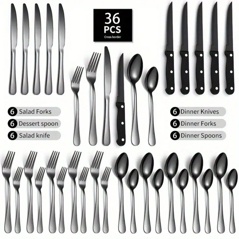 

Stainless Steel Cutlery Set With Knife, Fork, Spoon, And Steak Knife, MirrorFinish Kitchen Utensils Set, Dishwasher Safe