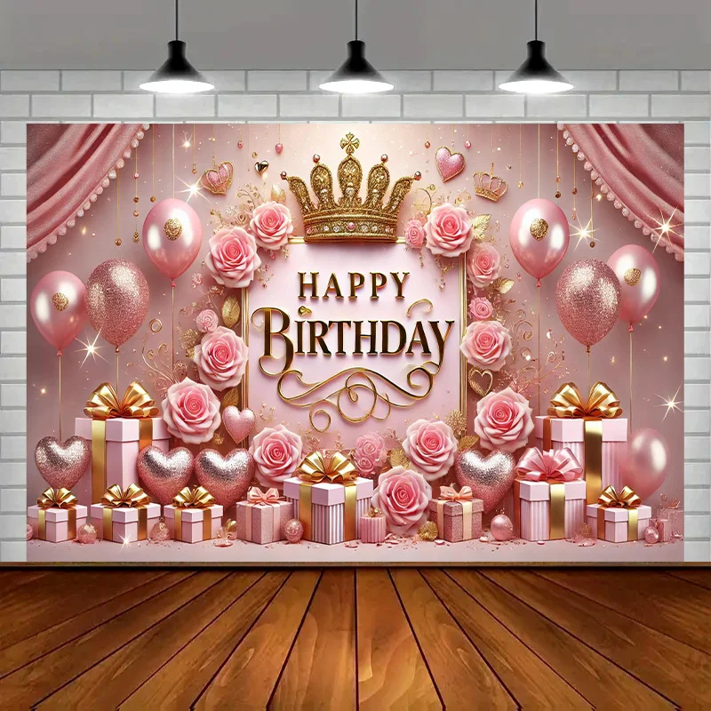 1-teiliger, rosa Geburtstagsparty-Hintergrund, geeignet für Feiertagsfeiern, Innenhöfe, Studios, Familien und Gartenfeiern