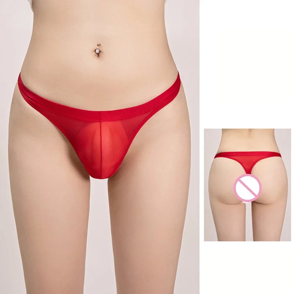 Sexy Men Ultra-thin See Through Thong Briefs Solid Color Breathable G String Panties Convex Pouch Underwear Seductive Lingerie