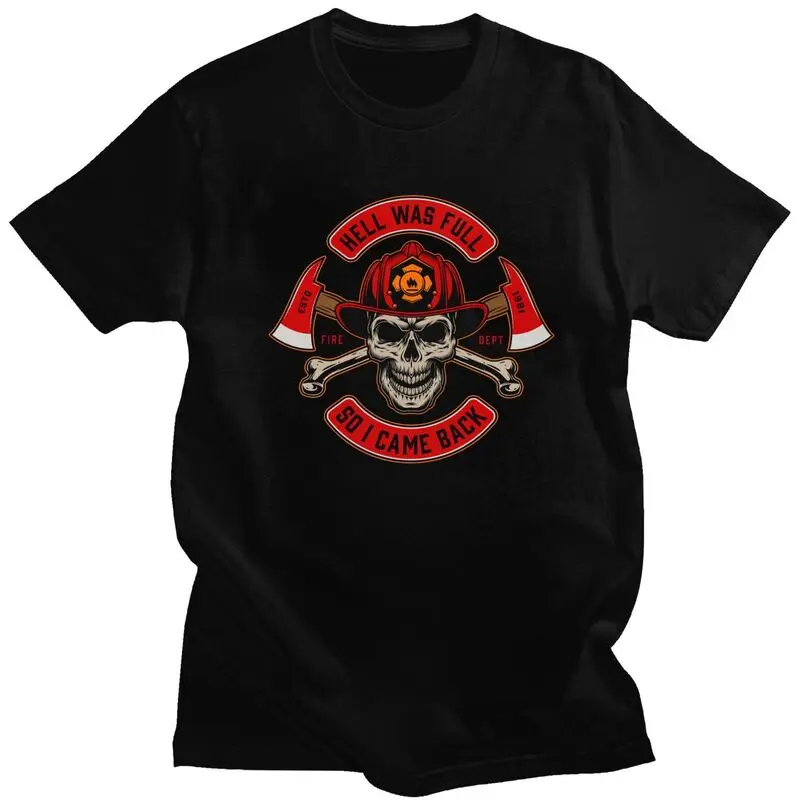 Custom Vintage Firefighter Fireman Skull T Shirts for Men Pure Cotton Tee Tops Tshirt Short-Sleeve Casual T-shirt Clothing