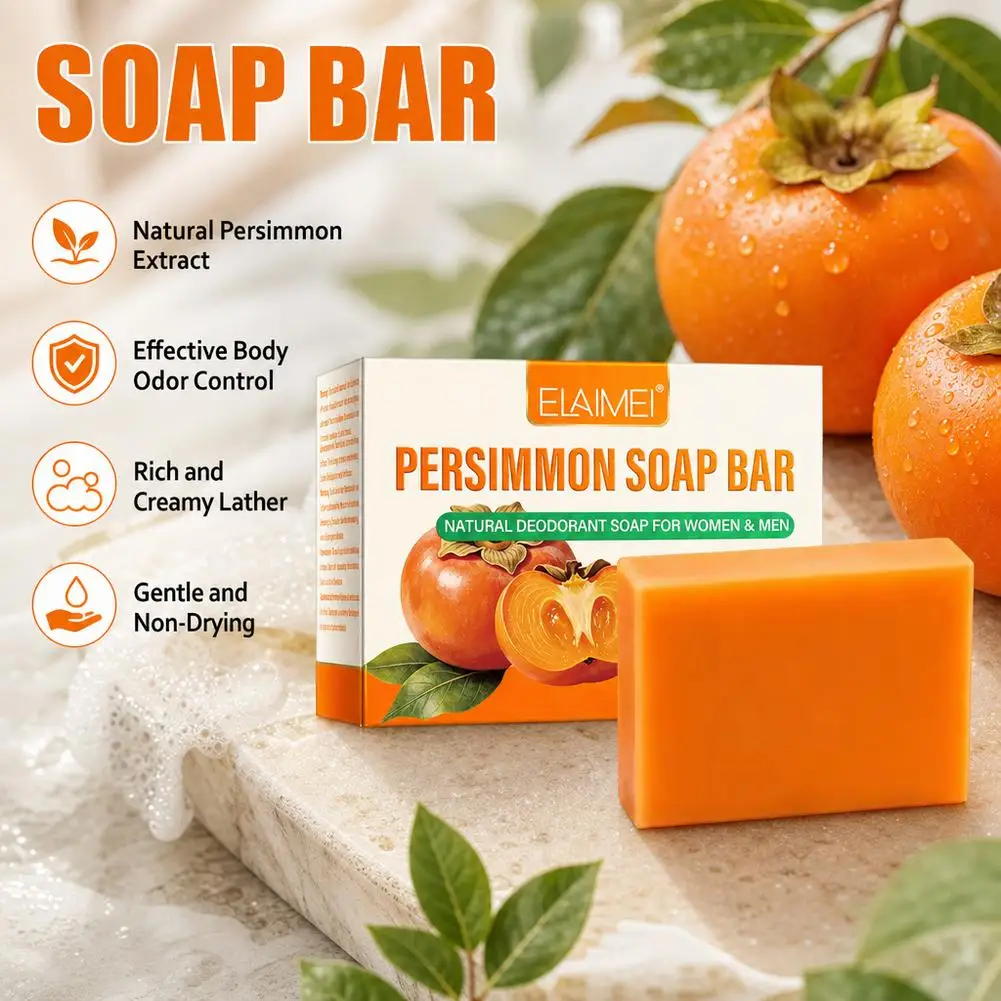 Body Odor Control Persimmon Soap Bar Natural Deodorant Cleansing Soap Gentle Non-Drying Bath Skin Care