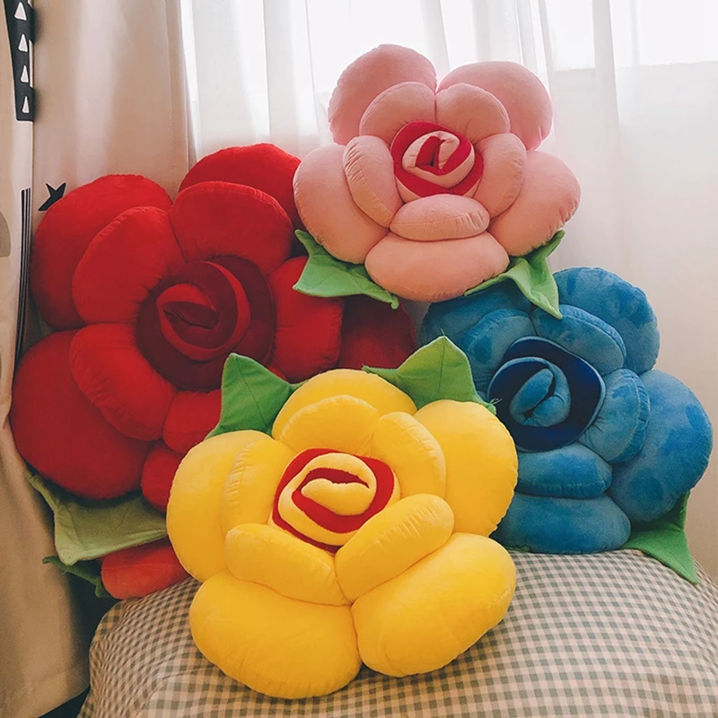 Rose Flower Cushion Large Pillow Cushions for Decorative Sofa Stuffed Rose Sitting Cushion Colorful Flower Valentine's Day Gifts