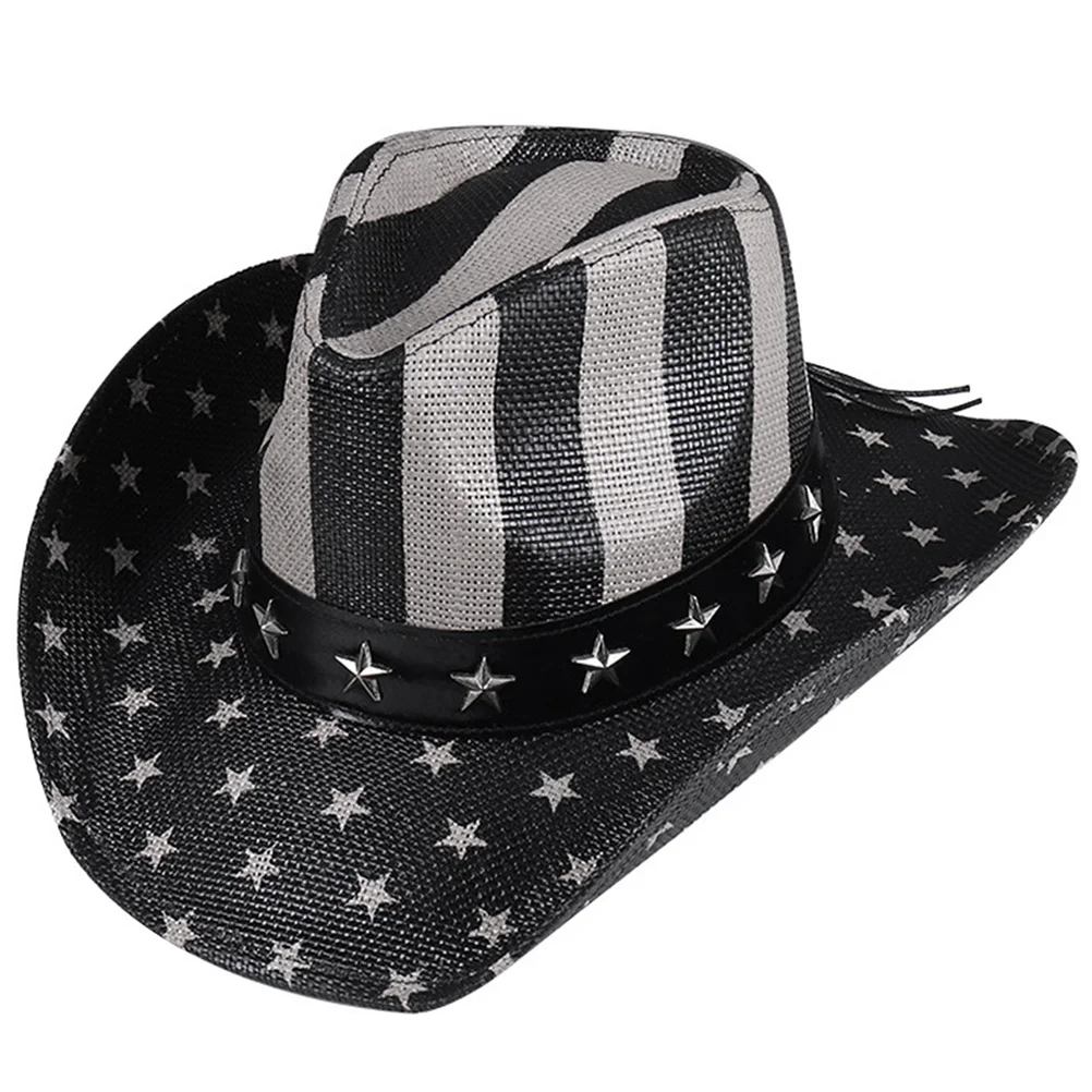 

Western Style Straw Cowgirl Hat Vintage Unisex Lightweight Durable Outdoor Festival Party Sun Protection Hat Hats