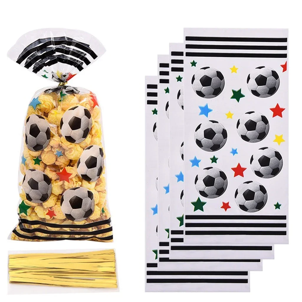 10pcs Soccer Five Star Transparent Packaging Bag Boy Football Birthday Candy Bags Happy Football Sports Theme Party Gift Bags