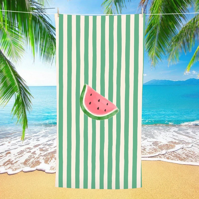 Watermelon Beach Towel Green Stripe Summer Fruit Microfiber Quick Dry Oversized Cute Pool Vacation Travel Bath Towel Trendy Gift