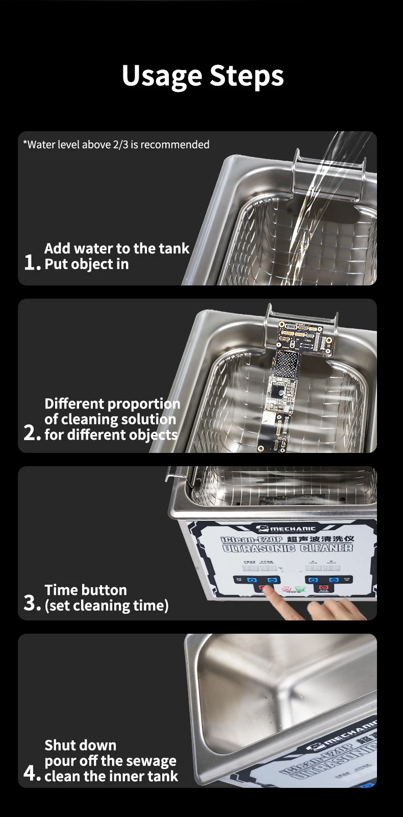 MECHANIC iClean E20P 2L Ultrasonic Cleaner 360° Deep Cleaning Timed Cleaning for Phone PCB Camera Chip Small Parts Repair