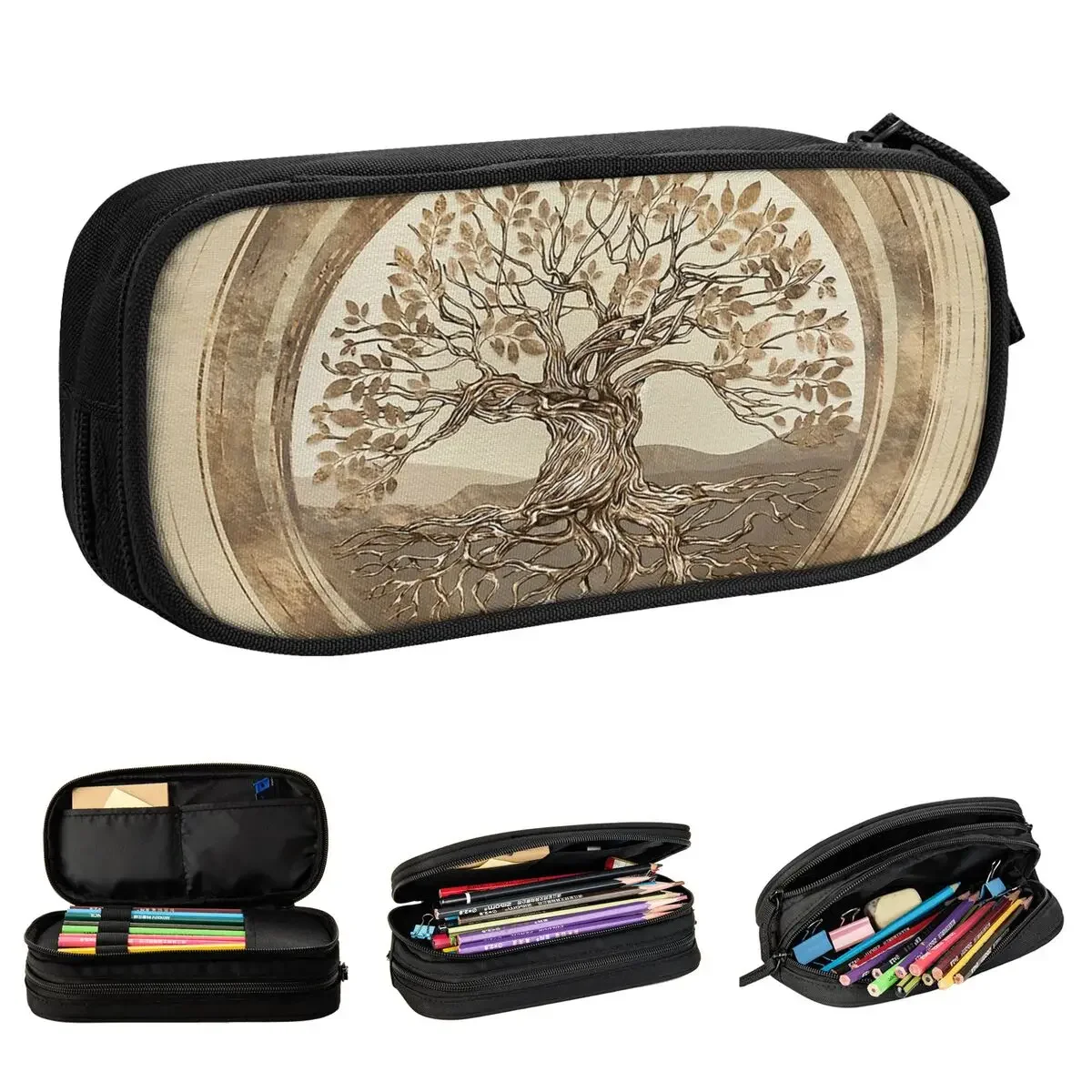 

Tree Of Life Yggdrasil Pastel Gold Pencil Case Valhalla Pen Box Bag Big Capacity School Supplies Gift Pencilcases