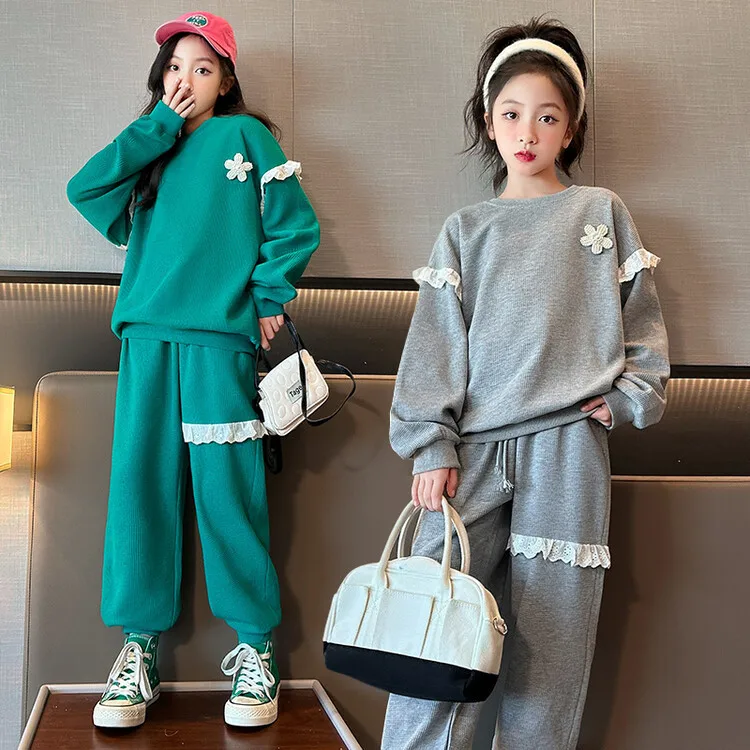 

Girls Spring Sweater Fashion Set 2023 New Medium and Big Childrens Spring and Autumn Girls Leisure Two Piece Set