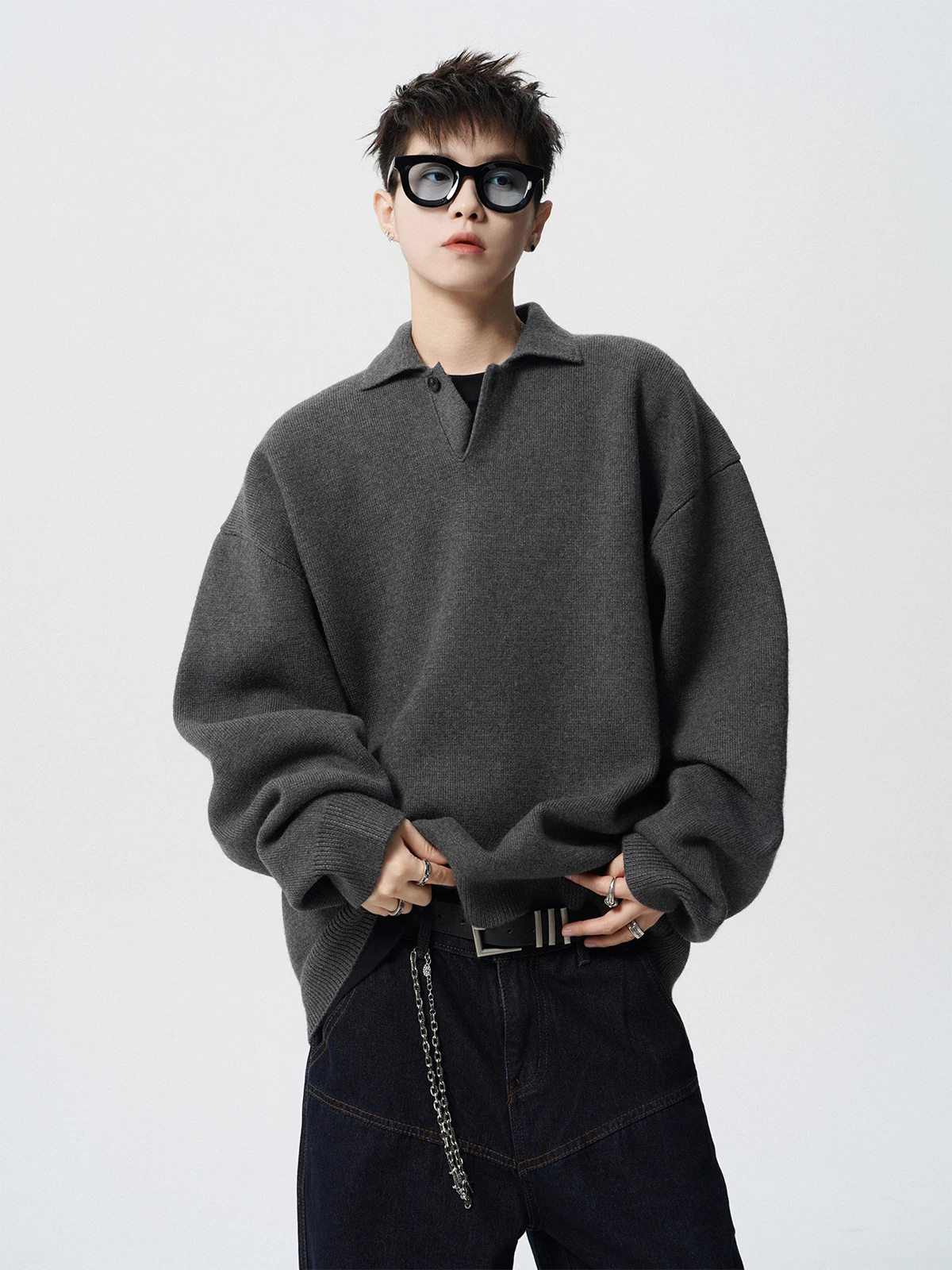 

Мужской трикотаж с воротником Jaet Pure Color Lazy Sle Versatile American Sle Long Sve Casual irt Soft Thiened Soft