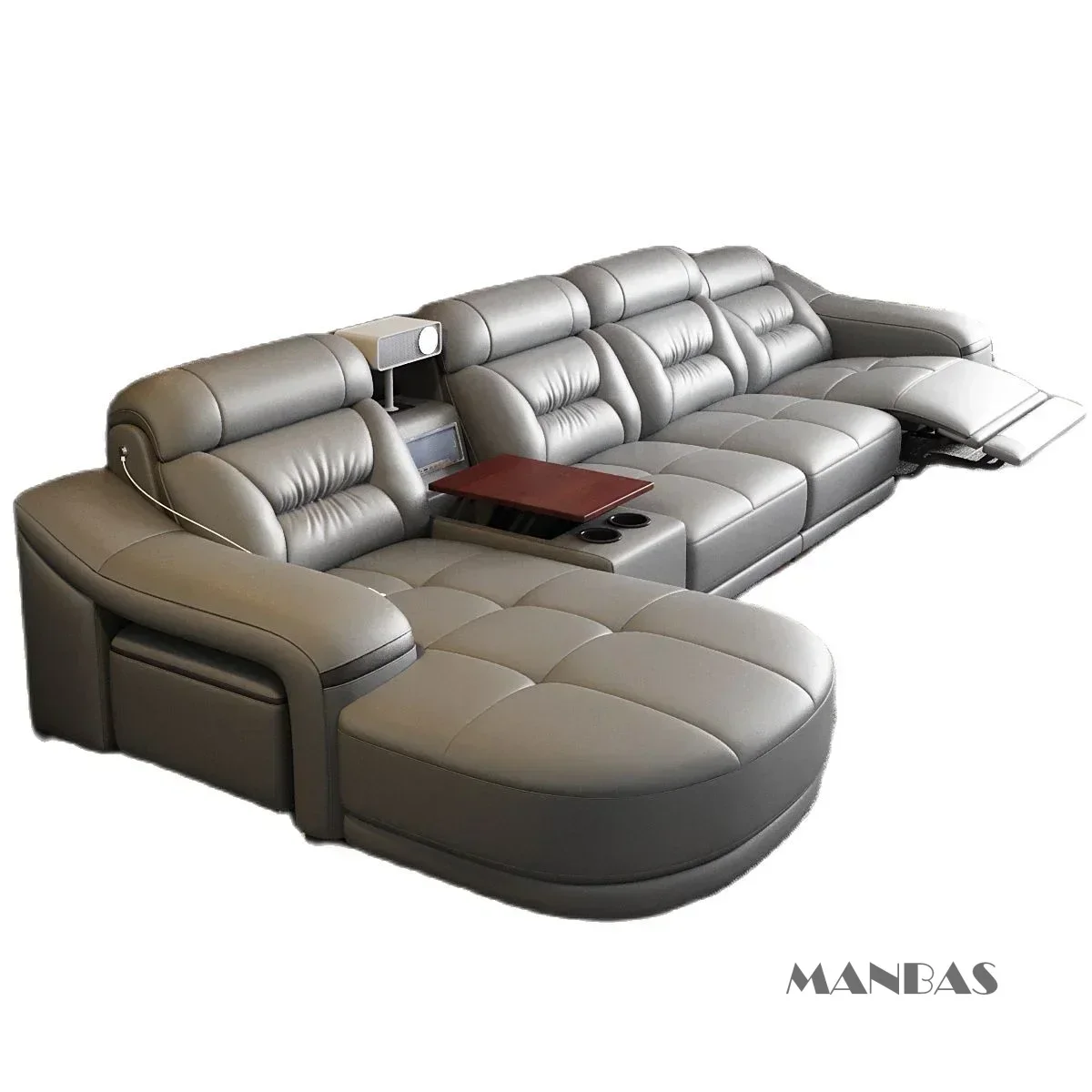 

Genuine Leather Living Room Sofas Power Reclining Couch Electric Recliners With Projector, USB, Speaker Multi functional