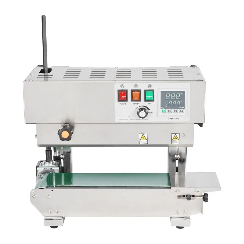 Machine de scellage verticale à bande continue, largeur de scellage de 6 à 12 mm, contrôle numérique de la température, en acier inoxydable, pour sacs en plastique de 0,02 à 0,8 mm