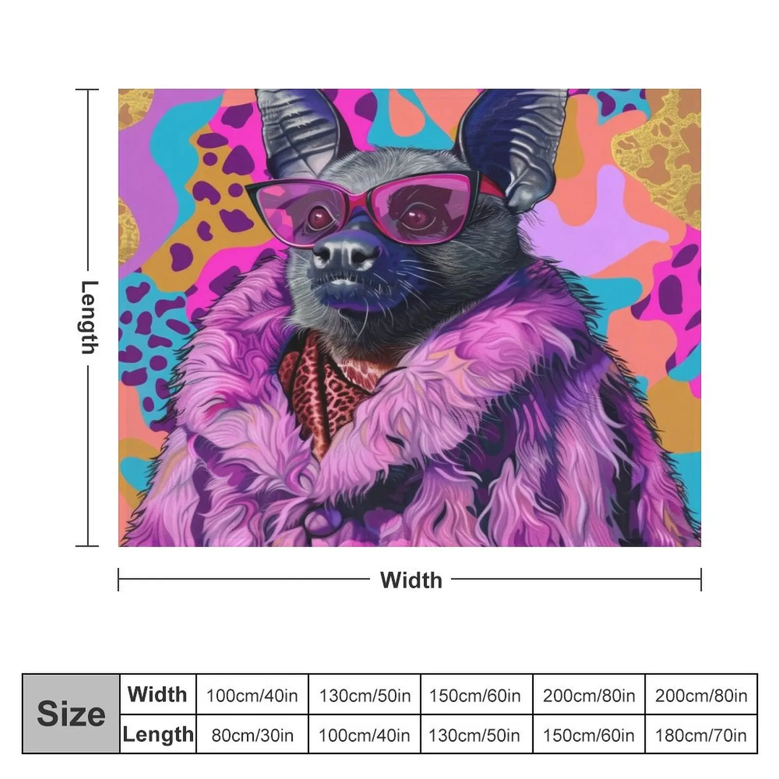 Funky Bat Portrait in Purple Fur Anthropomorphic Animal Fashion Art Throw Blanket Flannels Multi-Purpose Blankets