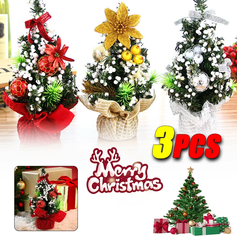 3PCS 20cm Christmas Tree Dining Table Christmas Tree Decoration Desktop Decoration New Year Party Gift Holiday Decoration