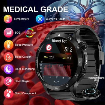 Blood Sugar Smart Watch Blood Lipid Uric Acid Health Monitor Sports Watch Smart ECG+PPG HD Bluetooth Call AI Voice Smartwatch SOS