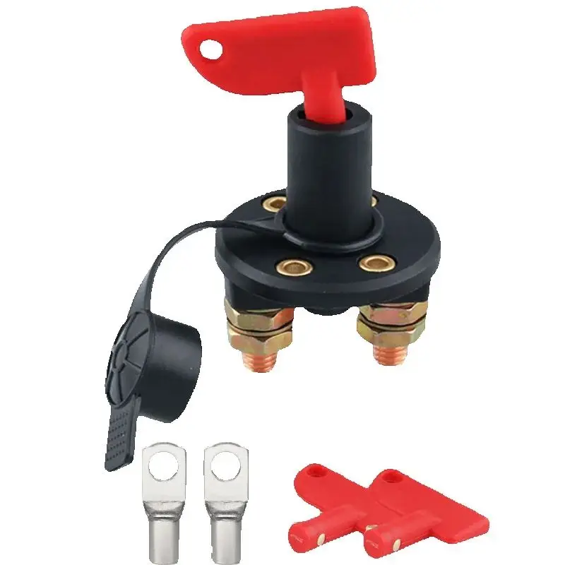 Universal 12V 24V Car Power Switch Main Cut Off Kill Switch Vehicle Modified Isolator Disconnector Red 2 Key Cut Off Battery