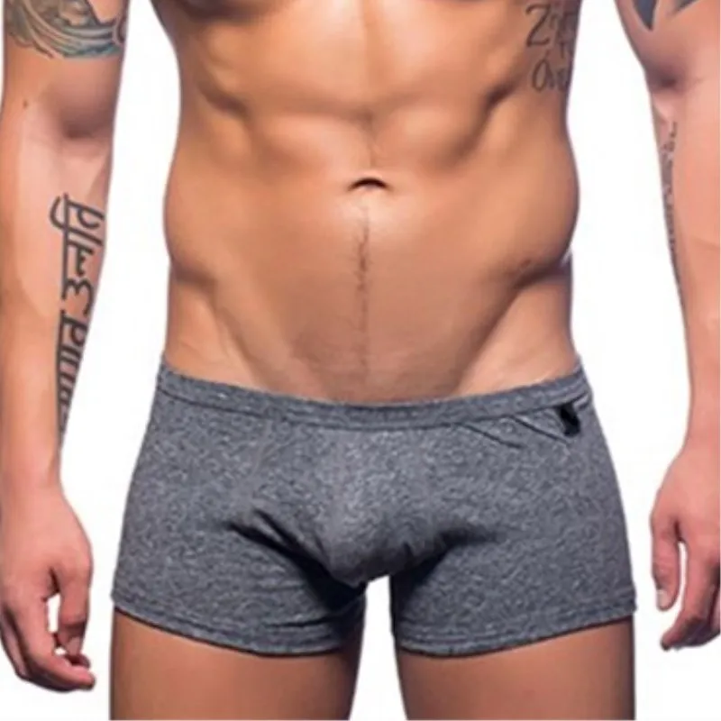 Men's Cotton Boxer Briefs, Separated Pouch U-Convex Low Rise Breathable Elastic Short Leg Underwear
