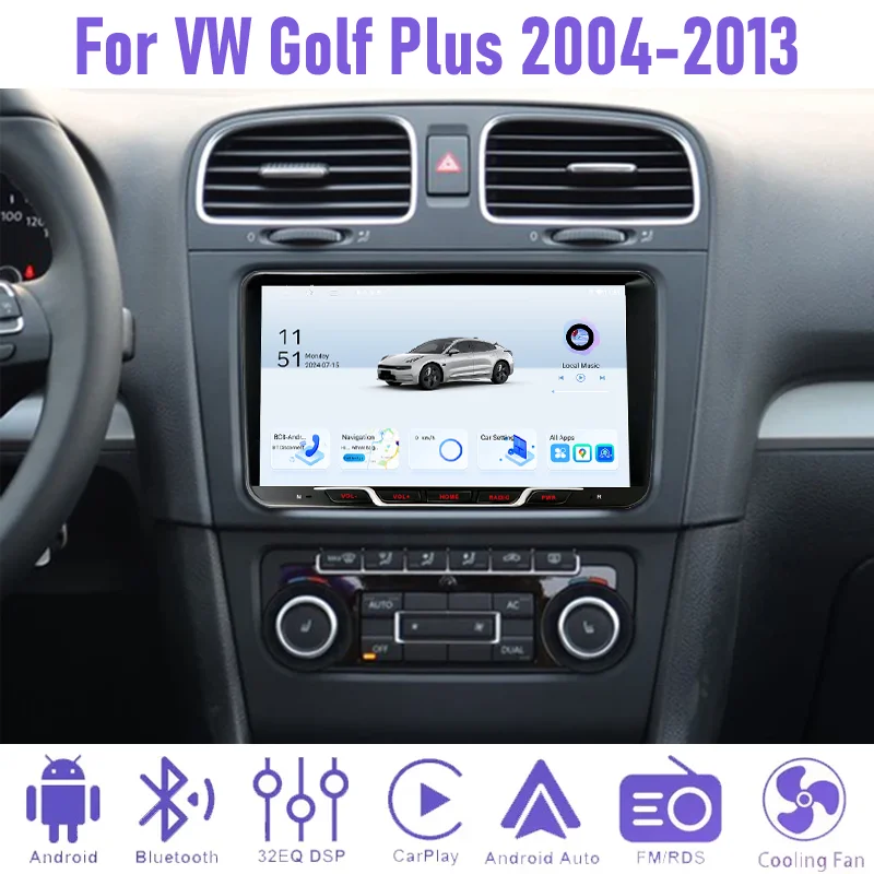 

9" 4+64GB Car Radio For VW Golf Plus 2004-2013 Android 15 Auto Support Wireless Apple Carplay 2DIN GPS Rear Camera BT FM
