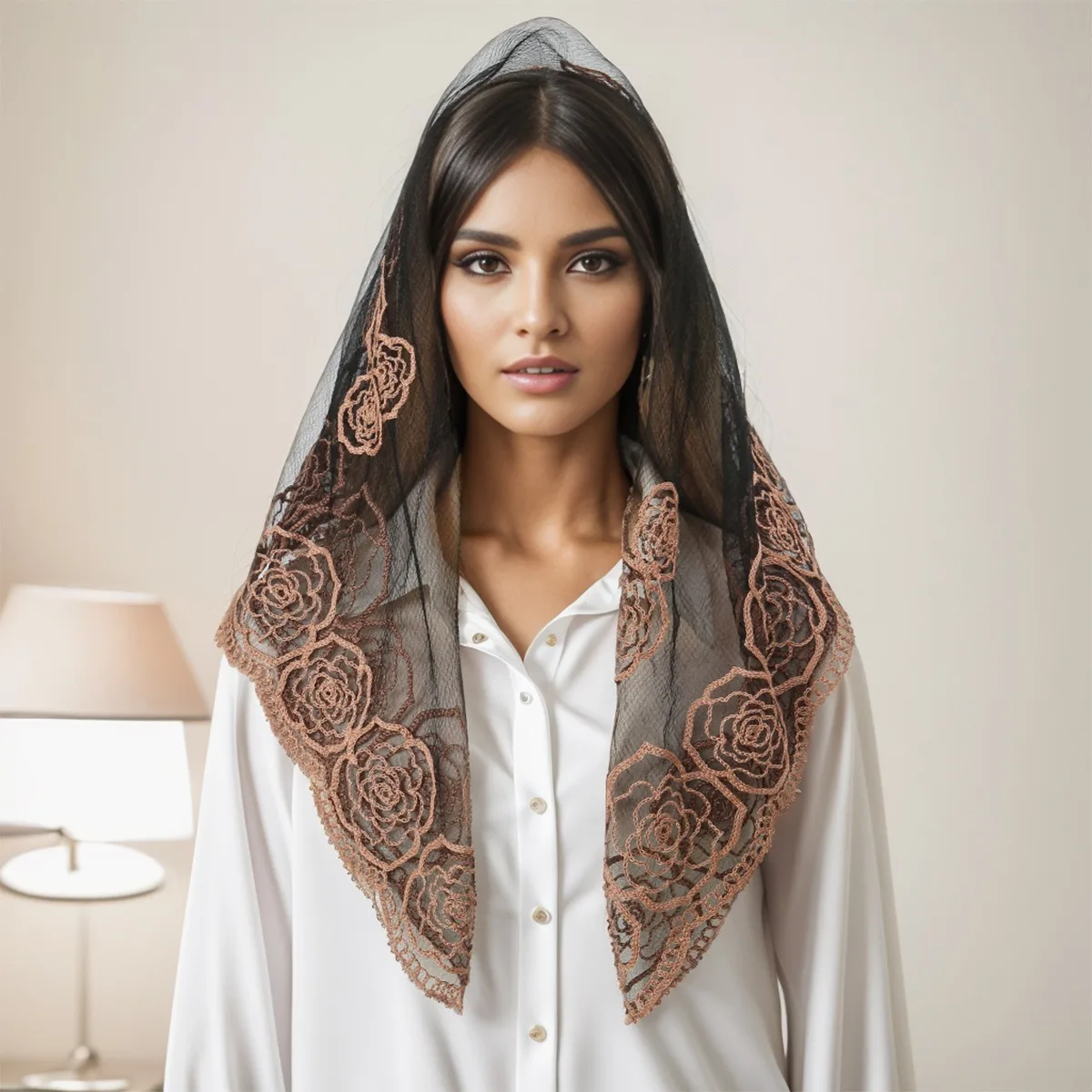 Women's headscarf wrapped in lace scarf, women's fashionable wedding headscarf image 3