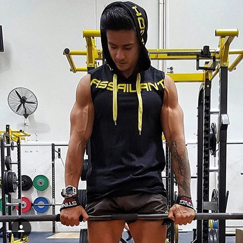 Men Tank Tops Gym Clothing Fitness Sleeveless Hoodies Vests Cotton Singlets Men Joggers Vest Bodybuilding Casual Clothing image 3
