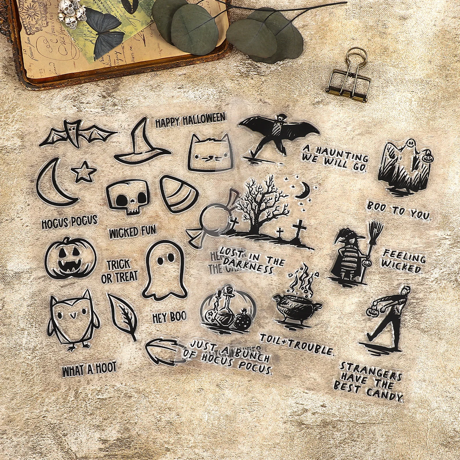 خمر ورقة هالوين الساحرة الجمجمة العنكبوت ويب المشهد شفافة سيليكون ختم الإبداعية DIY مجلة المواد القرطاسية