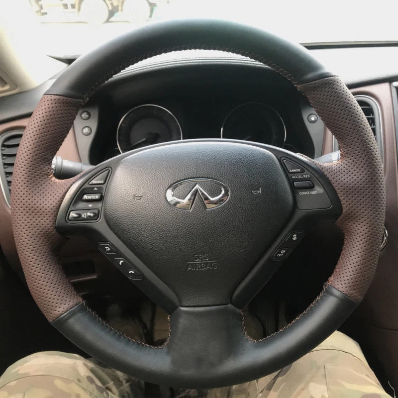 For Infiniti QX50 G25 G35 G37 EX25 EX35 EX37 2008-2013 Hand-Stitched Non-Slip Genuine Leather suede Car Steering Wheel Cover