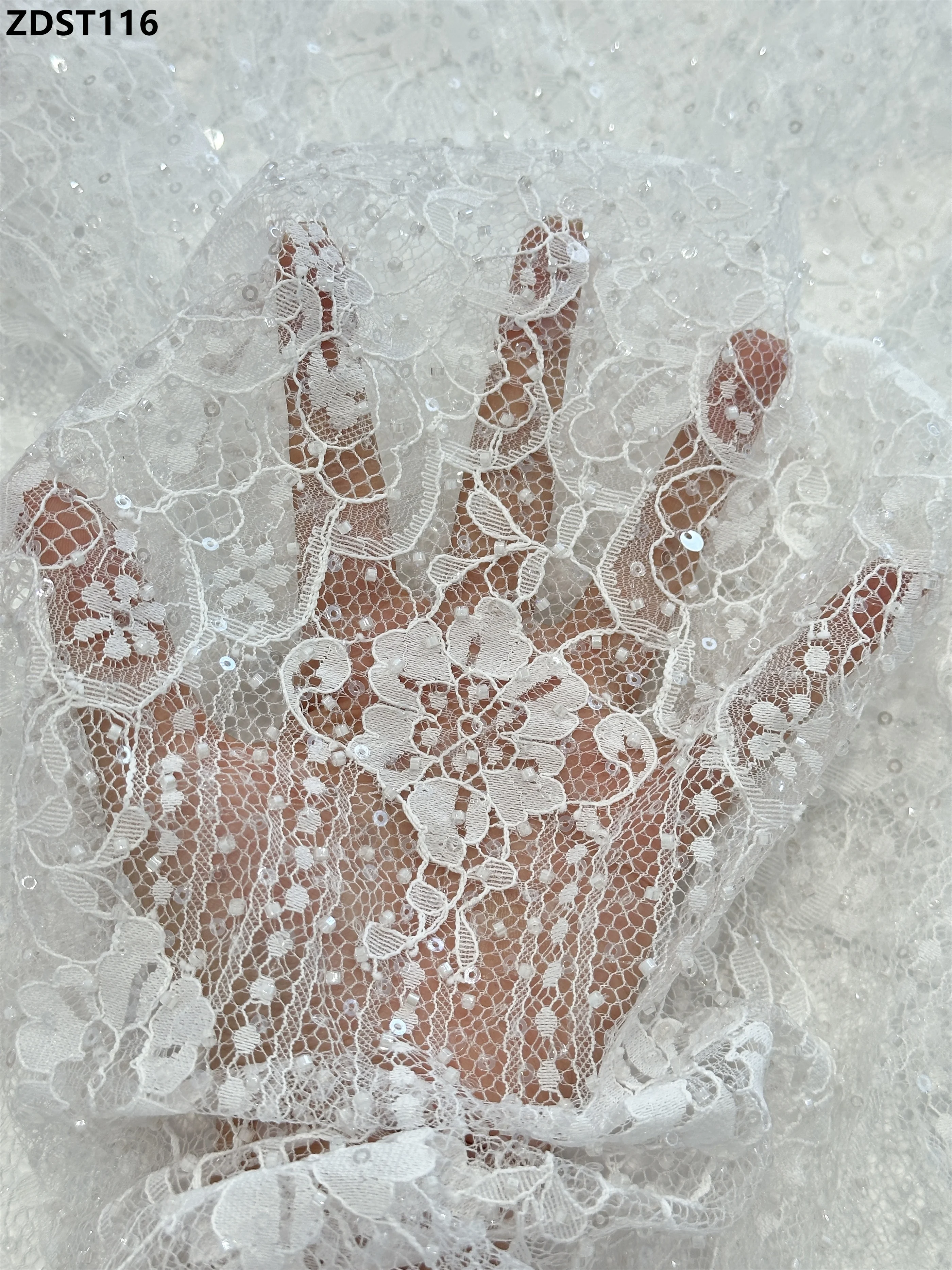 Tela de encaje con cuentas y lentejuelas hechas a mano, 3,3 yardas, bordado, encaje francés, vestido de novia, tela de tul bordada